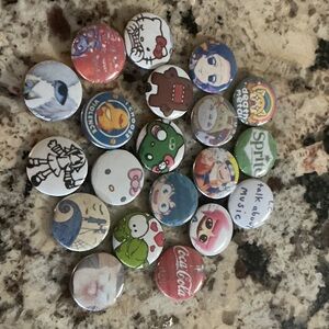 20 Assorted Character and Logo Pinback Buttons